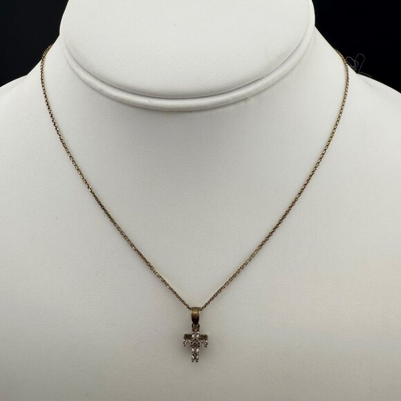 Sterling Silver Vermeil Cross Pendant Necklace With Cubic Zirconia Stones 925 It - Picture 2 of 6